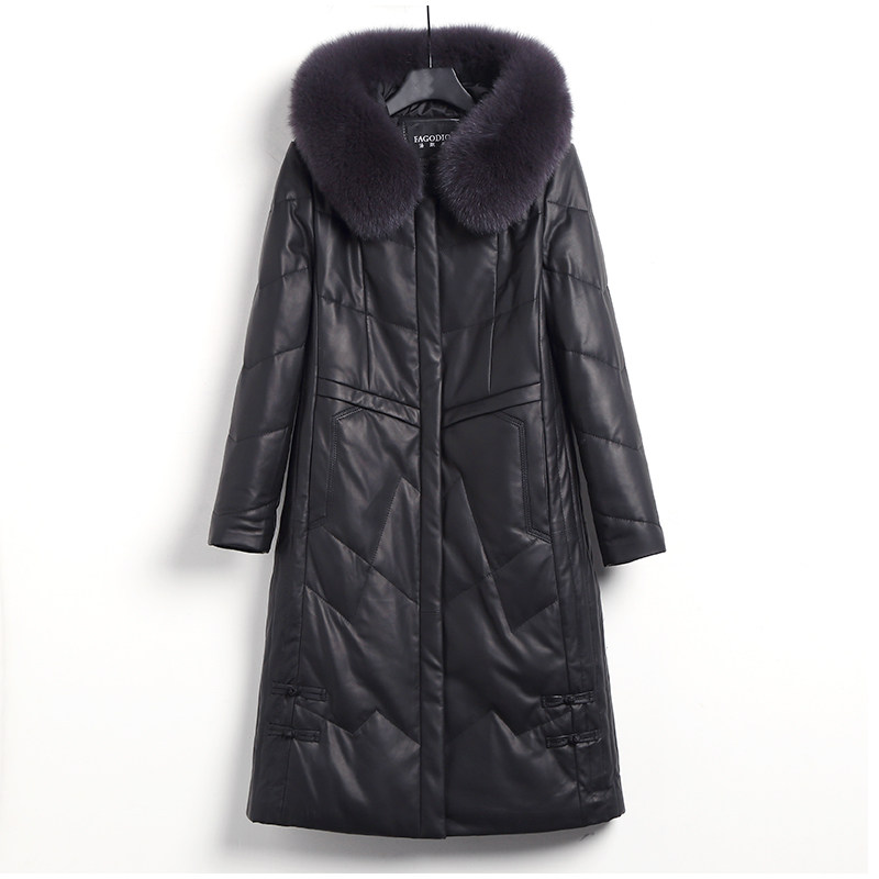 【特价】真皮皮衣女士中长款绵羊皮水貂编织帽皮草羽绒服大码厚