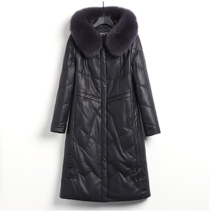 绵羊皮水貂编织帽皮草羽绒服大码 真皮皮衣女士中长款 厚 特价