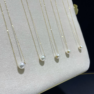 极简风日本Akoya海水珍珠项链路路通锁骨链18K金闪链吊坠正圆日常