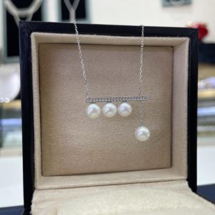 可调节珍珠平衡木天然淡水珍珠925纯银项链音符可抽拉6.5-7mm强光