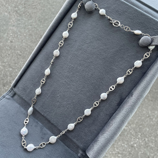 猪鼻 天然淡水珍珠巴洛克小圆饼珍珠项链星空毛衣链四季款衬衫搭