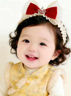 新款婴儿发带宝宝立体蝴蝶结发饰女童公主风皇冠头花生日喜庆头饰