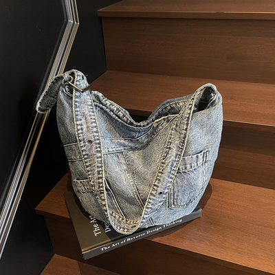 牛仔布包包女大容量2025新款休闲复古单肩斜挎包百搭旅行通勤女包