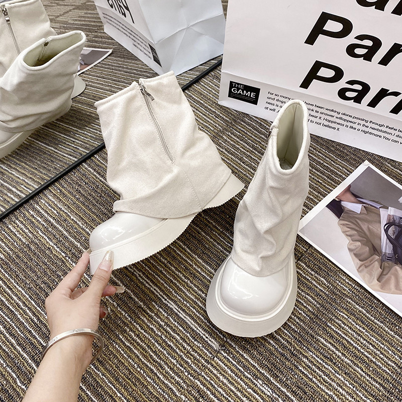 2023秋冬新款厚底圆头短靴女韩版裤筒靴子白色网红马丁靴潮靴子,女鞋,时装靴,淘宝优惠券,粉丝福利购,淘宝优惠卷