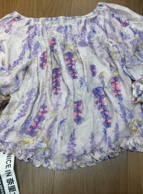 2025意大利新品薰衣草紫色重工珠片雪纺上衣 2色