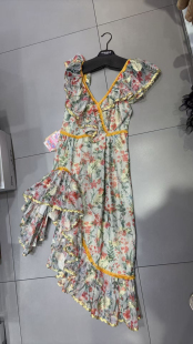 2025品牌正品 印花名媛风花朵荷叶边连衣裙 夏季 新品