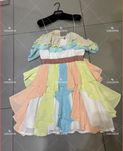 2025法国安娜Manoush彩虹色系露肩超仙连衣裙