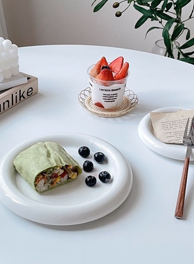 平盘ins风可爱餐盘韩式白色胖嘟嘟陶瓷早餐盘甜品蛋糕拍照光面