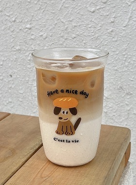可爱ins风玻璃冷萃咖啡杯小狗水杯玻璃杯大容量喝水杯子