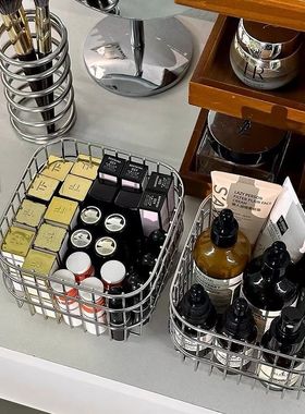 ins正方形不锈钢收纳筐家用桌面杂物置物篮化妆品整理篮子收纳盒