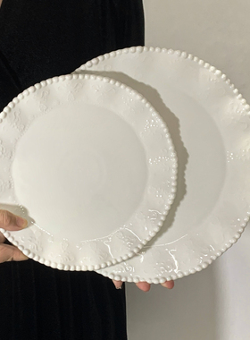 ins蝴蝶结早餐盘白色陶瓷欧式西餐盘蛋糕家用椭圆简约珍珠鱼盘