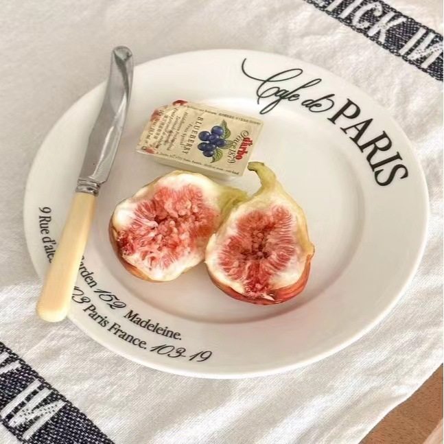 韩式ins博主款简约黑色字母陶瓷盘甜品盘早餐盘美食拍摄餐盘