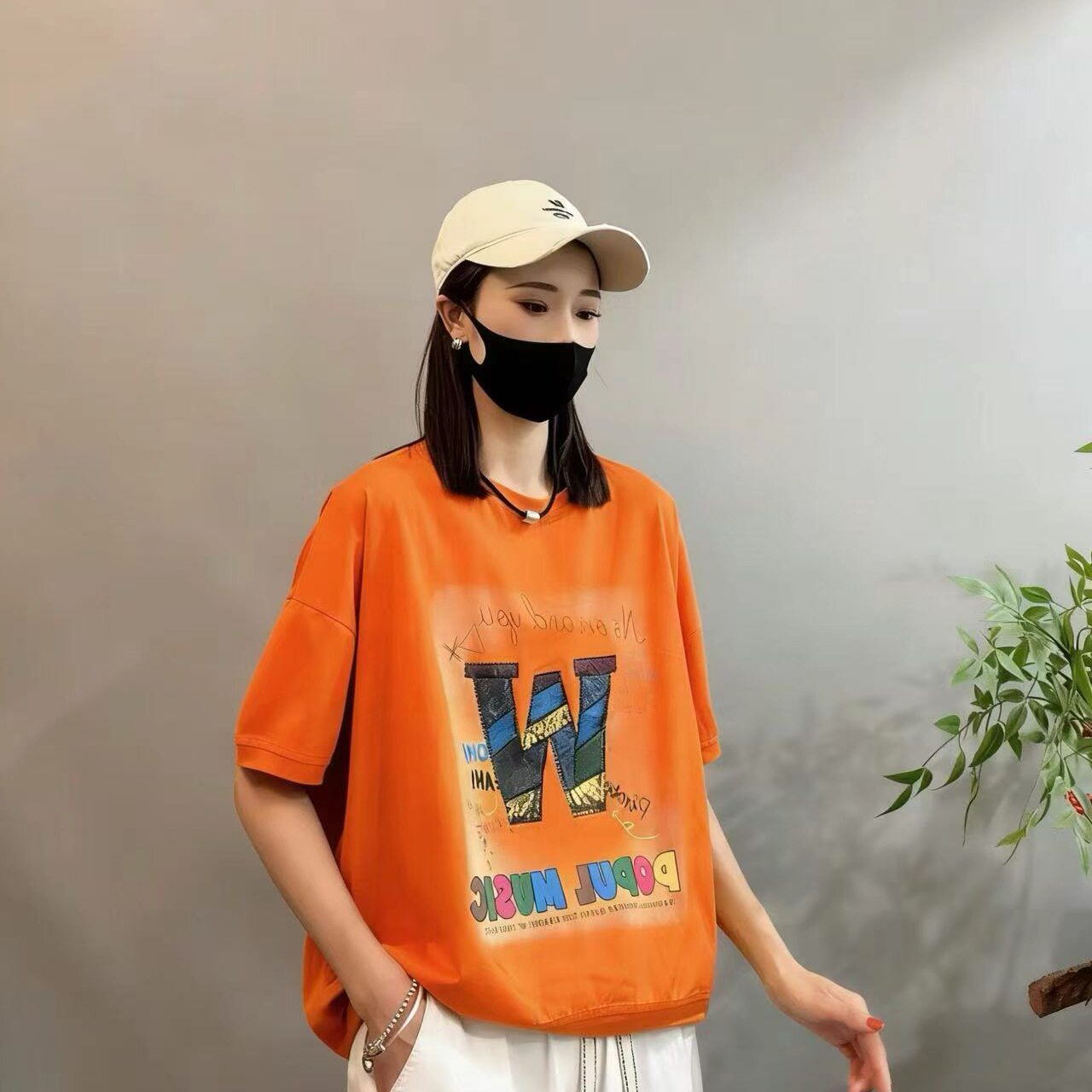 2026夏新款字母印花短袖卫衣韩版休闲百搭显瘦圆领套头上衣 女潮