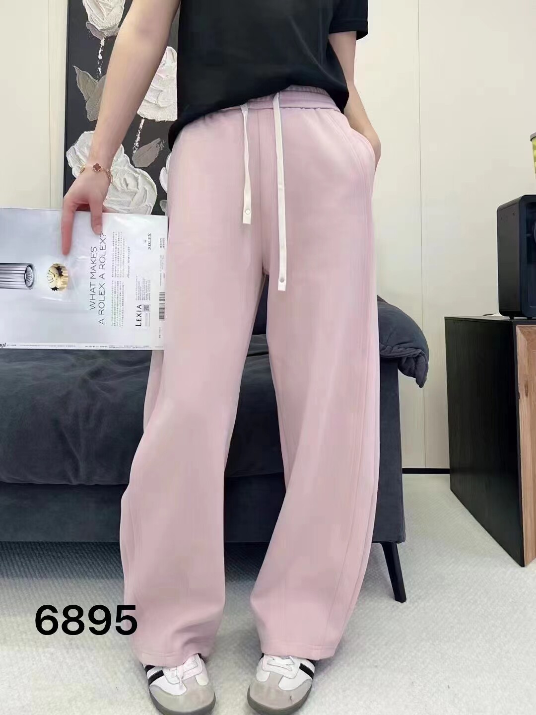 2026年新款爆款设计感弯刀裤长裤女欧货抽绳高腰微垮卫裤潮