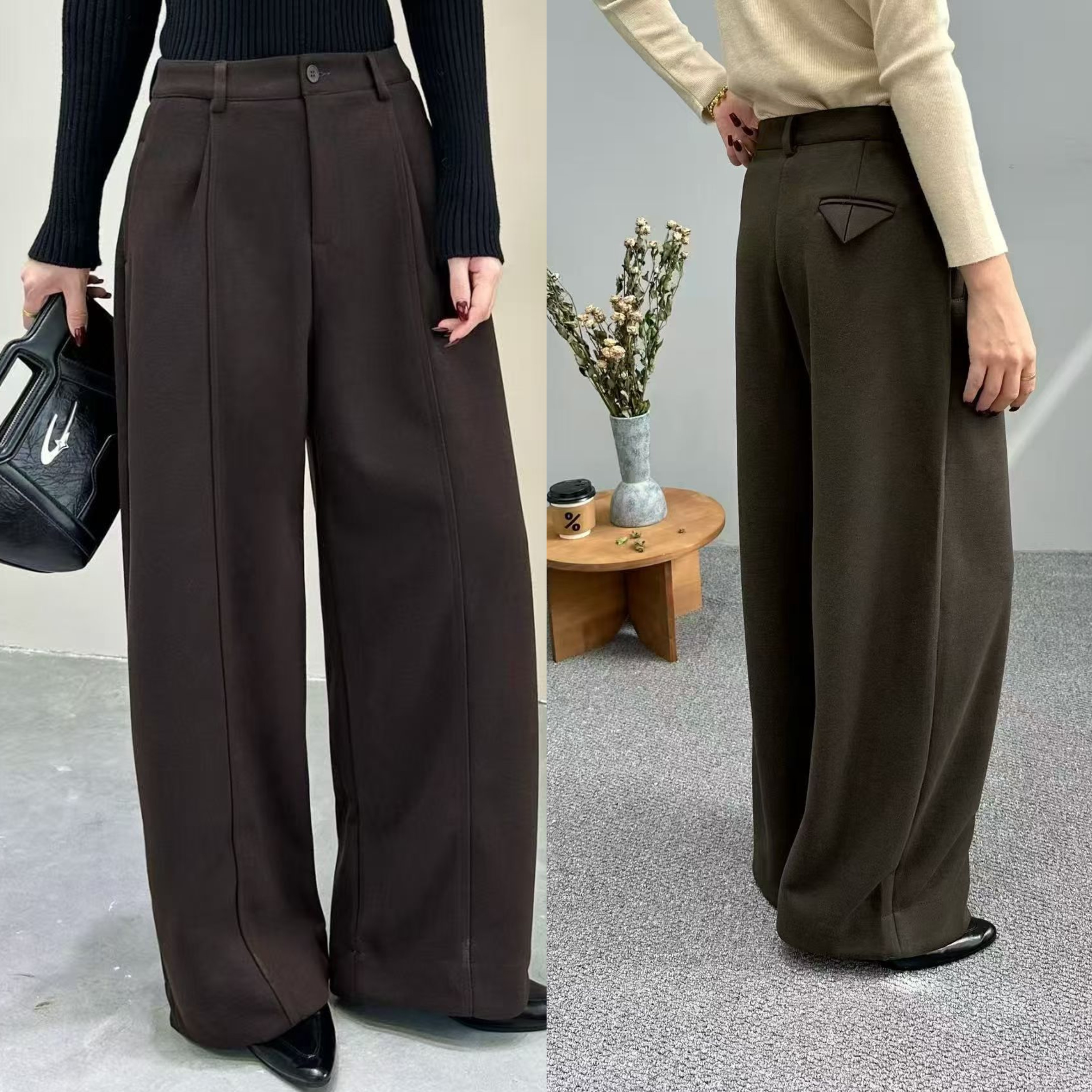 毛呢休闲裤女冬季加绒宽松时尚百搭阔腿裤高腰显瘦直筒显瘦长裤子