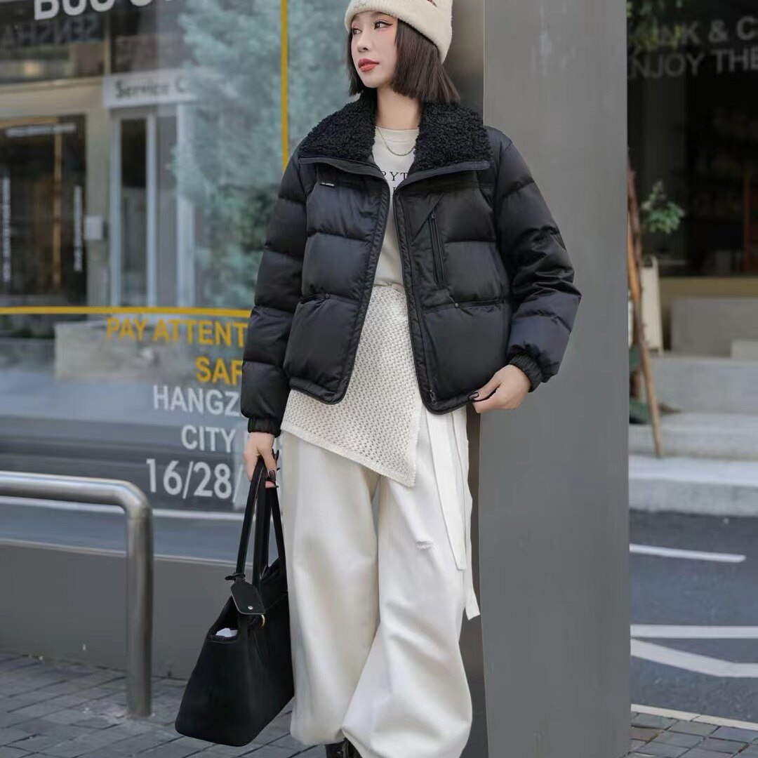 短款休闲羊羔毛翻领羽绒服女冬韩版设计感显瘦鸭绒保暖厚外套