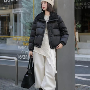 短款休闲羊羔毛翻领羽绒服女冬韩版设计感显瘦鸭绒保暖厚外套