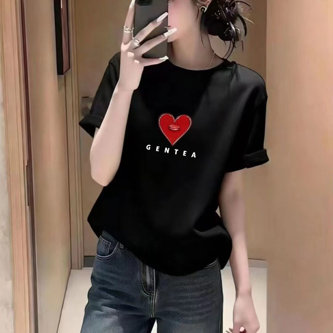 时尚洋气纯棉宽松显瘦短袖t恤女夏季正肩2026新款爆款上衣