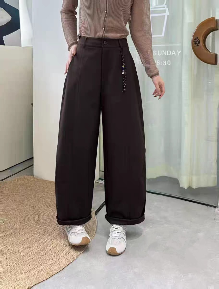 欧版秋冬款新款精品女装加厚九分挂饰宽松显瘦西裤女裤百搭休闲裤