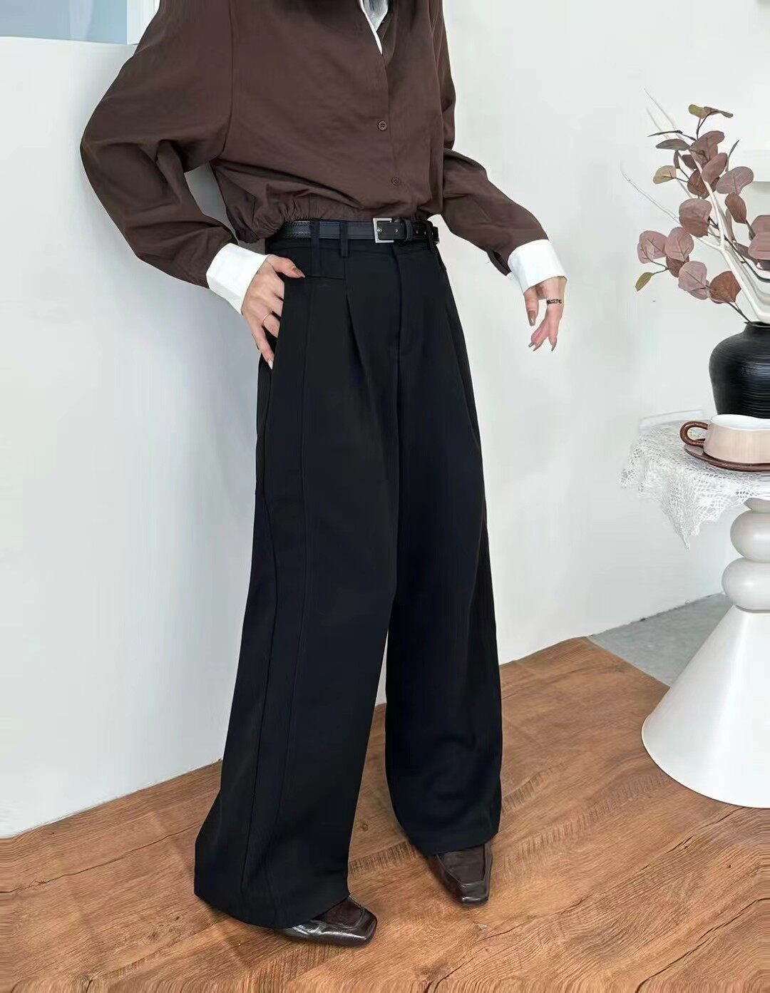 简约设计感阔腿西装裤女秋款新款宽松显瘦直筒裤休闲百搭拖地长裤