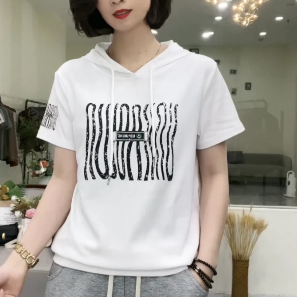 连帽短袖卫衣女薄款2026夏季新款韩版宽松显瘦短款半袖t恤上衣服