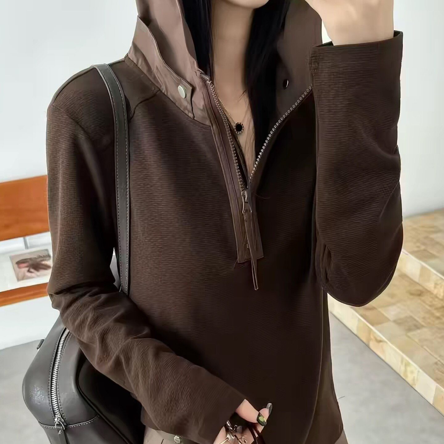 欧洲站半拉链连帽卫衣套头女2026年秋季新款休闲百搭叠穿上衣潮