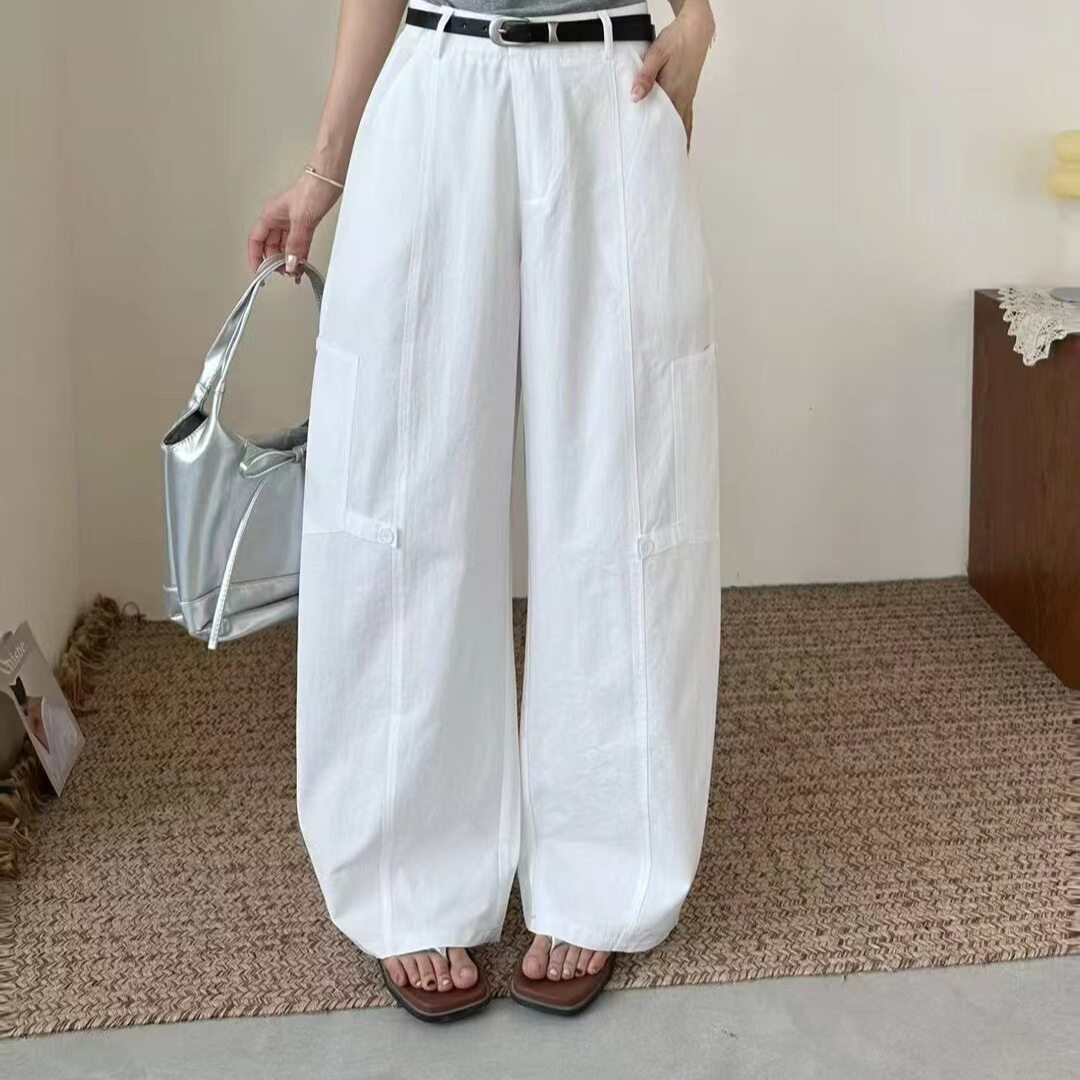 工装休闲弯刀阔腿裤女2026夏季薄款显瘦垂感西裤休闲长裤慵懒风潮