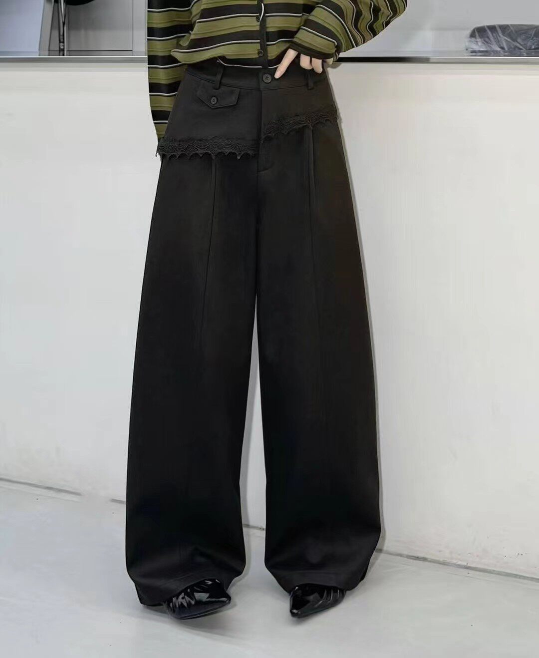 2026年秋季新款女高腰长裤花边西装阔腿裤欧货女装直筒气质休闲裤