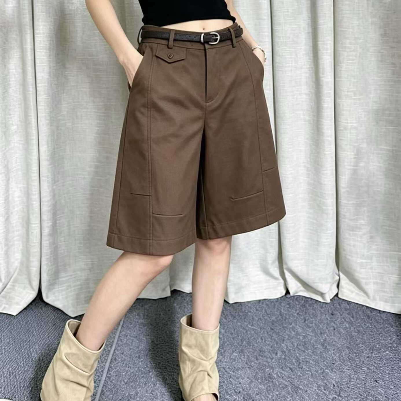 高腰西装短裤女2026夏季高级垂感欧货职业休闲西裤五分裤直筒中裤