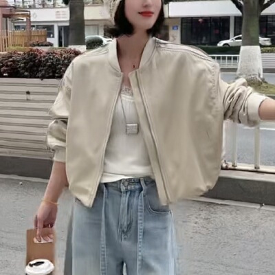 韩系慵懒chic高级感超好看时尚洋气时髦黑色棒球服拉链短外套早春