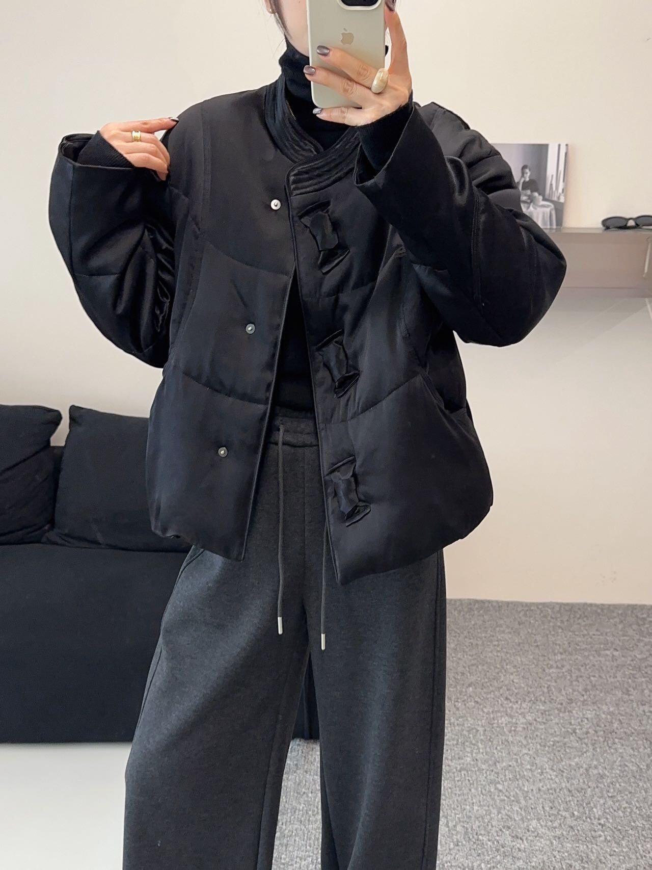 欧版2026冬季新款短款白鸭绒立领中式蝴蝶结扣羽绒服女