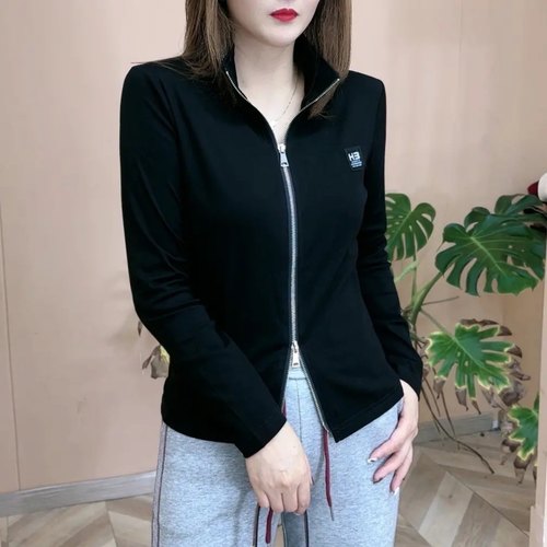 短袖长袖短款女双头拉链