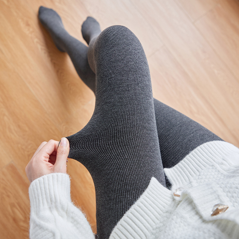 150小个子棉竖条纹龙抓毛打底裤女外穿秋冬精梳棉百搭加绒连裤袜