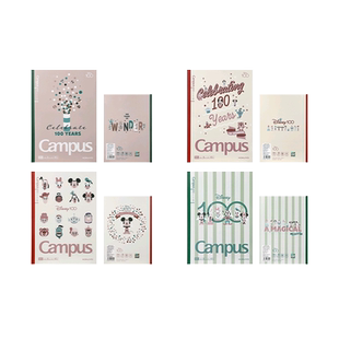 日本kokuyo国誉迪士尼I00周年萌趣系列无线胶装本四色混装笔记本按动中性笔活动铅笔