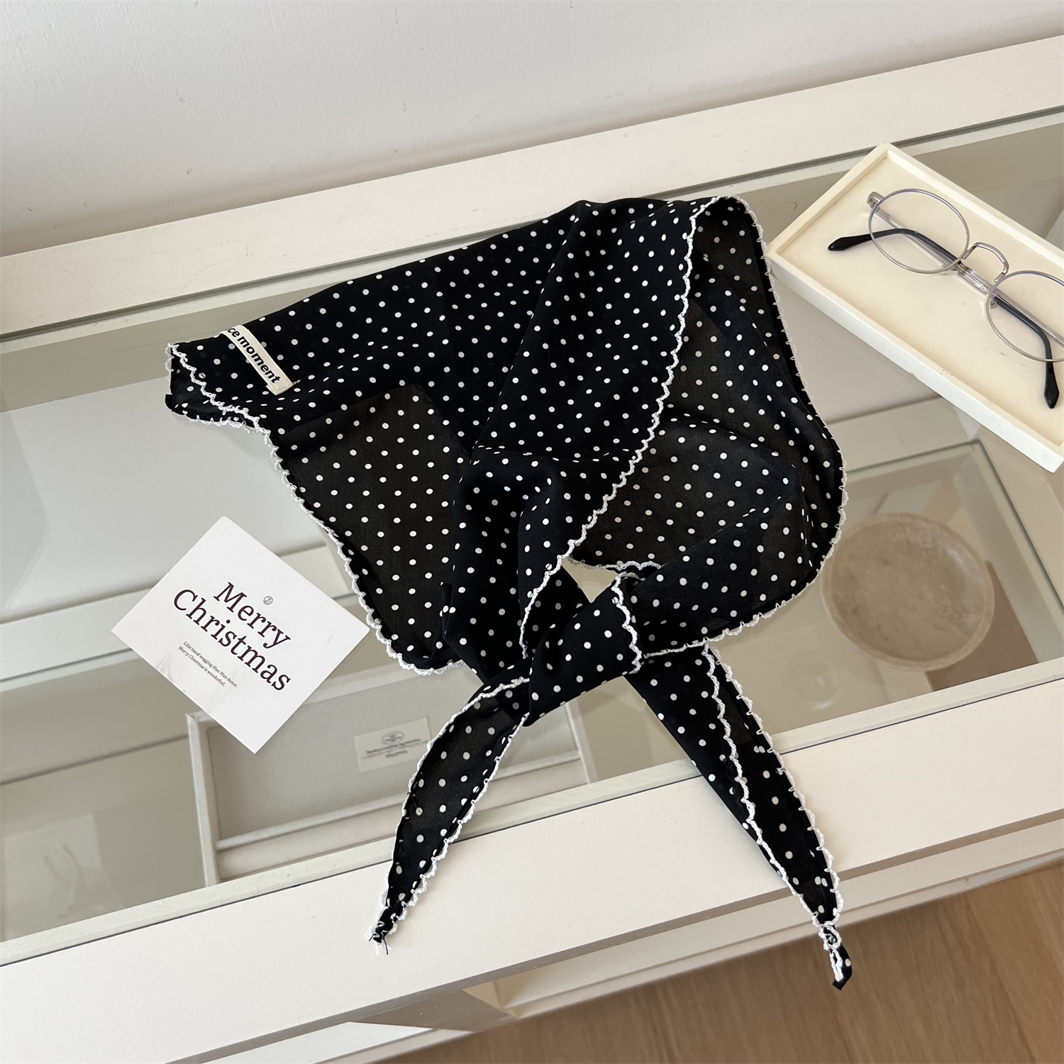 韩国波点丝巾女2025新款系脖装饰三角头巾出游度假法式小清新领巾