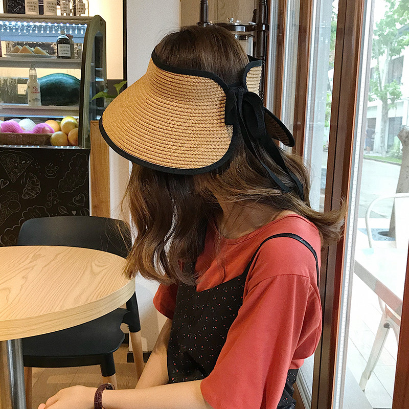 韩国帽子女夏季防晒沙滩遮阳草编空顶帽女ins网红草帽小清新百搭