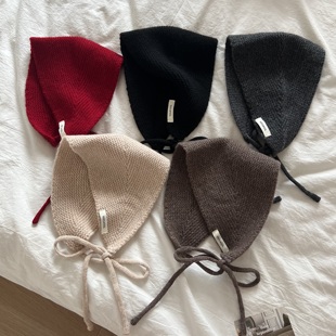 100％羊毛针织系带头巾女秋冬季显脸小韩版护耳百搭保暖纯色耳罩