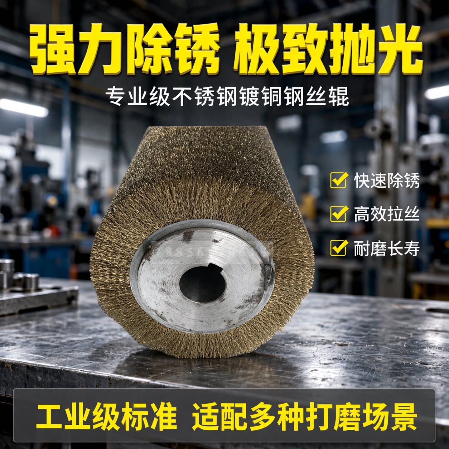 华美定制钢丝辊除锈抛光打磨拉丝扒皮缠绕式压片镀铜不锈钢滚筒刷