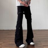 高街ins裤 网红黑色大码 子 宽松直筒春秋休闲裤 胖子新款 牛仔裤 男士