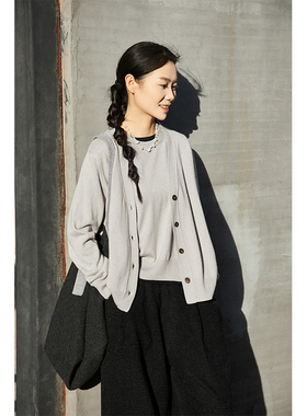 ＜双生温度＞平纹V领针织羊绒开衫显瘦百搭 NGWT25158