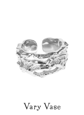 Vary Vase纯银镂空戒指 原创小众设计百搭开口可调节