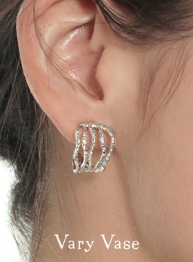 Vary Vase 925纯银线条耳钉 原创设计小众镂空肌理精致百搭高级感