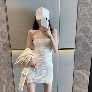 吊带连衣裙小个子清新时尚 夏季 新款 款 设计感甜美皱褶包臀短裙 女装