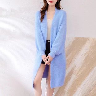 秋冬水貂绒毛衣开衫 纯欲风中长款 女宽松百搭慵懒加厚针织外套上衣