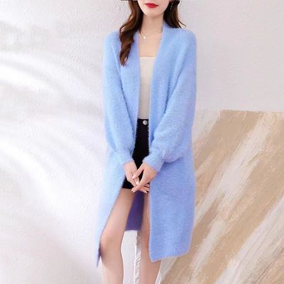 秋冬水貂绒毛衣开衫女厚针织外套