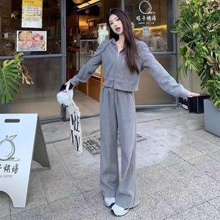 休闲运动套装女春秋新款宽松韩版连帽拉链卫衣阔腿裤两件套ins潮