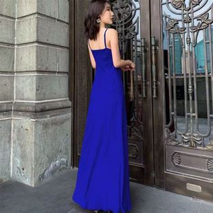 白色吊带雪纺连衣裙女长款到脚踝修身打底沙滩裙性感夏天显瘦长裙