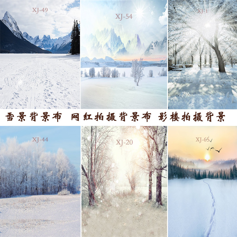 影楼婚纱摄影背景布冬季梦幻雪山雪林雪景冰雪拍摄拍照背景纸