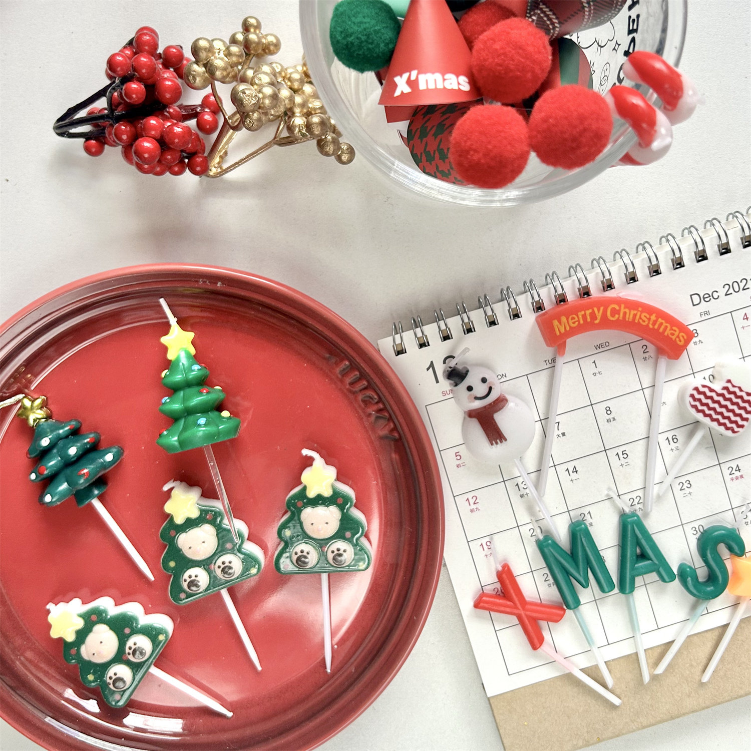 烘焙秘密韩国圣诞树小熊拱门蛋糕蜡烛祝福雪人圣诞袜拐杖蜡烛插件