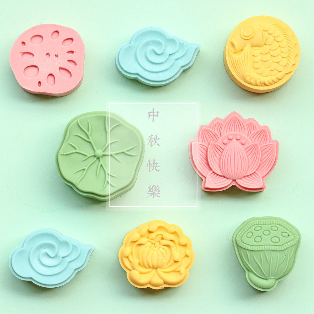包邮 中秋荷塘月色月饼硅胶模具 巧克力慕斯冰淇淋月饼荷花
